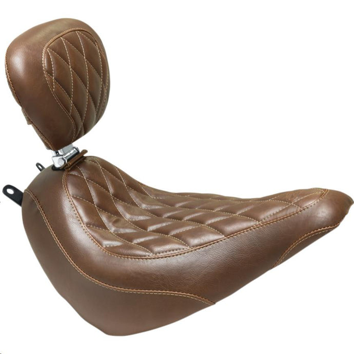 Mustang 83004 Wide Tripper Solo Seat with Dirver Backrest - Diamond Stitch - Brown