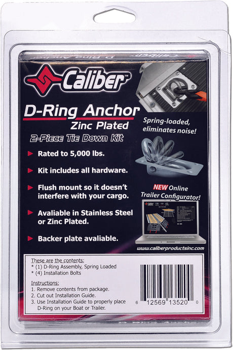 Caliber 13520 Stainless Steel Trailer D-Ring Anchor Kit - Zink Coated