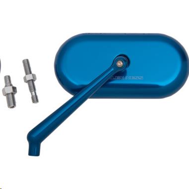 Arlen Ness 13-174 Forged Oval Short Stem Billet Mirror - Left - Blue Anodized