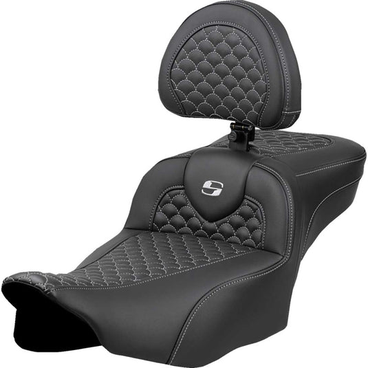 Saddlemen 823-07-209B5 Extended Reach Roadsofa DS Seat with Drivers Backrest - Silver Stitching