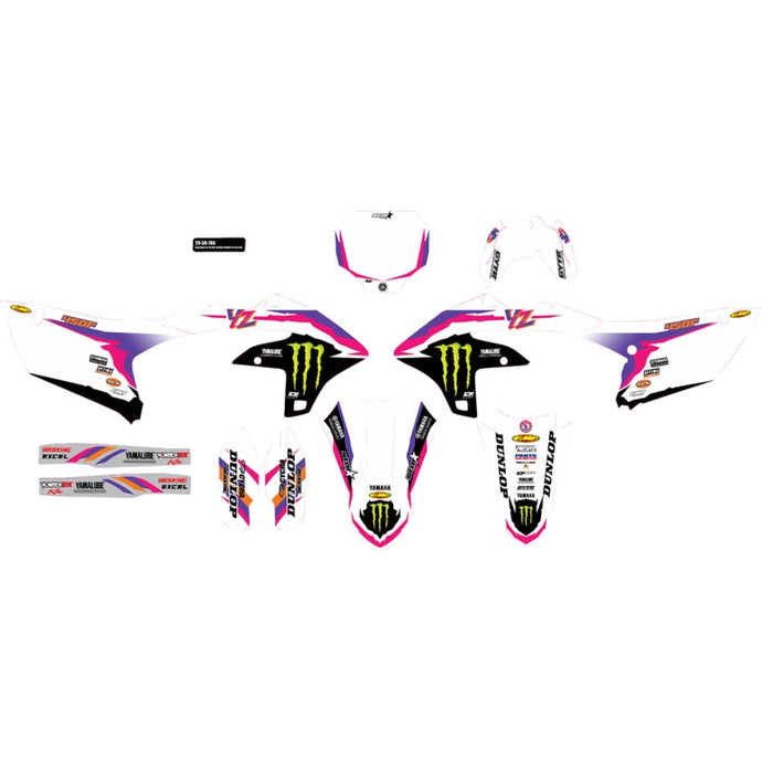 Dcor 20-50-705 YZ Retro Monster Energy Complete Graphics Kit - White Background