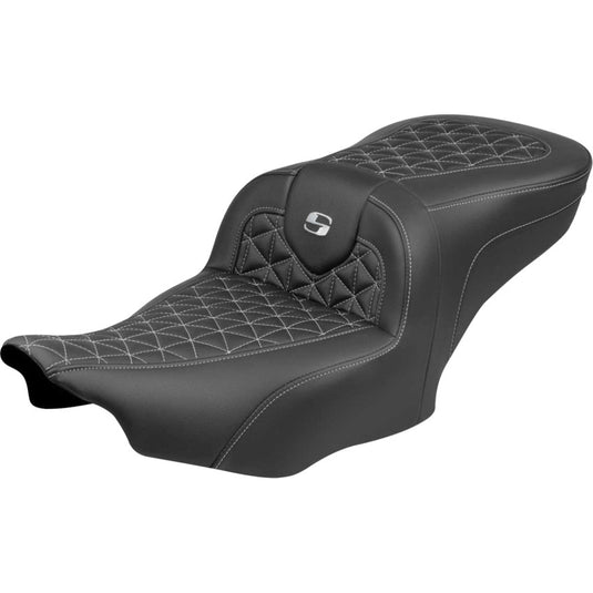 Saddlemen 823-07-21005 Roadsofa Tri-Gripper Seat without Drivers Backrest - Silver Stitching