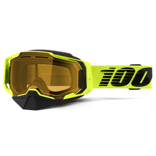 100% Armega Snowmobile Goggles (One Size Fits Most, Neon Yellow / Yellow Lens)
