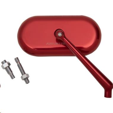 Arlen Ness 13-179 Forged Oval Short Stem Billet Mirror - Right - Red Anodized