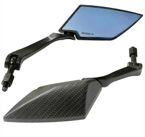 Koso North America OA016CK6 TT-Style Mirrors - Carbon-Style Shell - Blue Lens