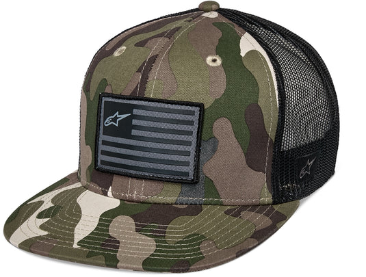 Alpinestars Flag Flat Trucker Hat (One Size Fits Most, Green Camo/Black)
