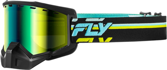 Fly Racing Focus Snow Goggles (One Size Fits Most, Green/Black / Green Mirror/Amber Lens)