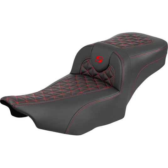 Saddlemen 823-07-21104 Extended Reach RoadSofa Tri-Gripper Seat without Drivers Backrest - Red Stitching