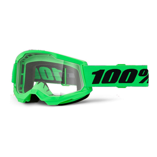 100% Strata 2 Goggles (One Size Fits Most, Neon Green / Clear Lens)