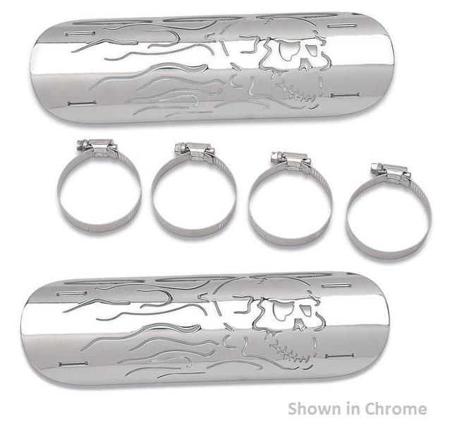 Drag Specialties 1861-0102 Flaming Skull Heat Shield - Chrome