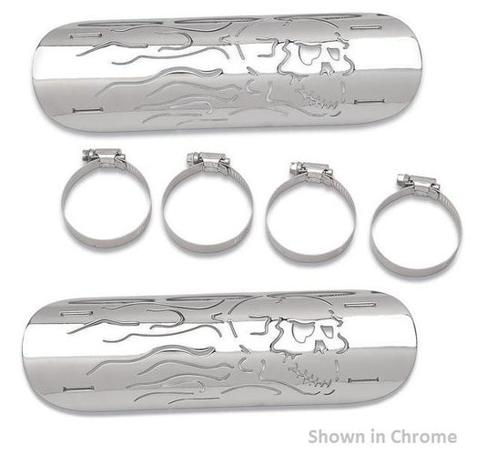 Drag Specialties 1861-0102 Flaming Skull Heat Shield - Chrome