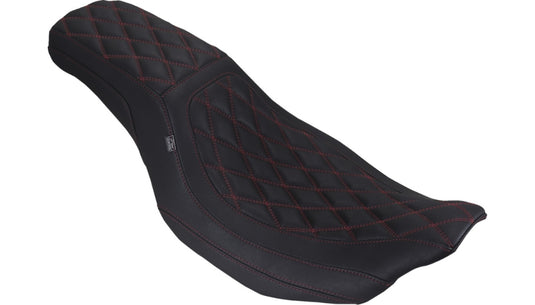 Mustang 88514DC Low Squareback Seat - Double Diamond - Dark Cherry Stitch (Black)