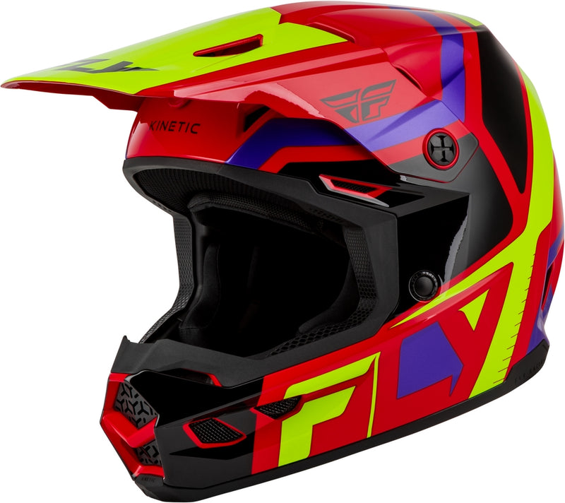 Load image into Gallery viewer, Fly Racing Kinetic Scrap Youth Helmet (Small, Red/Hi-Vis/Purple)
