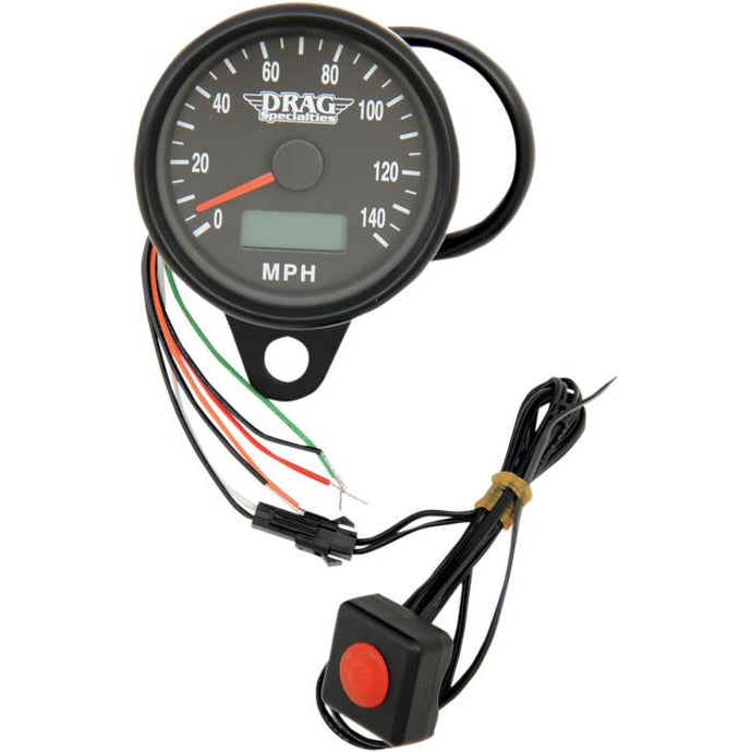 Drag Specialties 2210-0257 Programmable Mini Electronic Speedometer with Odometer/Tripmeter - 2.4in. - Matte Black/Black Face