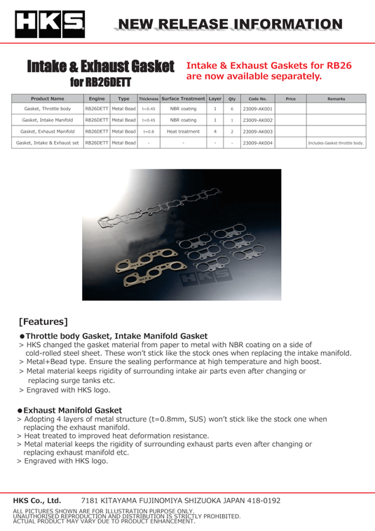 Hks 23009-AK001 HKS Replacement Parts