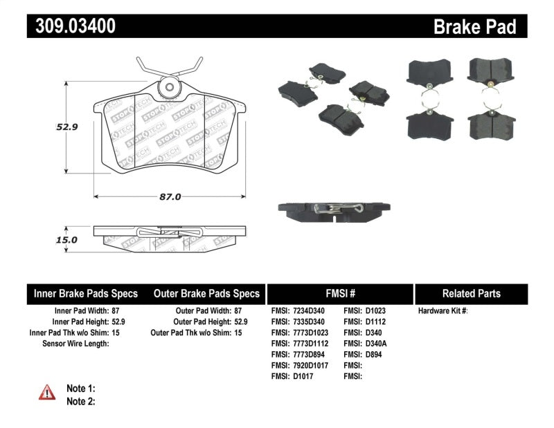 Load image into Gallery viewer, Stoptech 309.03400 ST Sport Brake Pads

