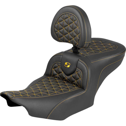 Saddlemen 823-07-210B7 Roadsofa Tri-Gripper Seat with Drivers Backrest - Gold Stitching