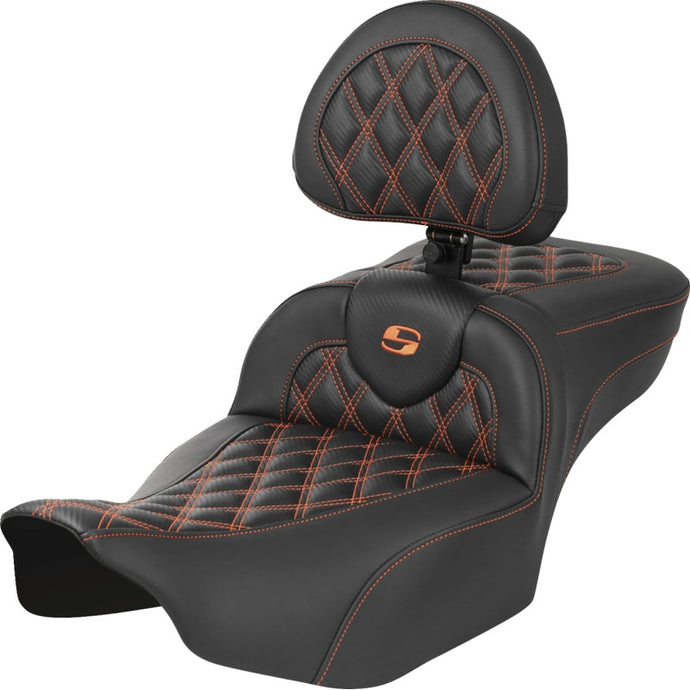 Saddlemen 823-07-207B3 Extended Reach Roadsofa CF Seat with Drivers Backrest - Orange Stitching
