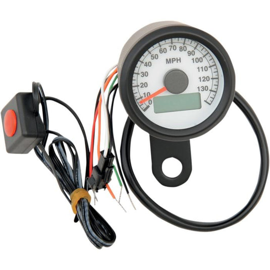 Drag Specialties 2210-0260 Programmable Mini Electronic Speedometer with Odometer/Tripmeter - 1.87in. - Matte Black/White Face