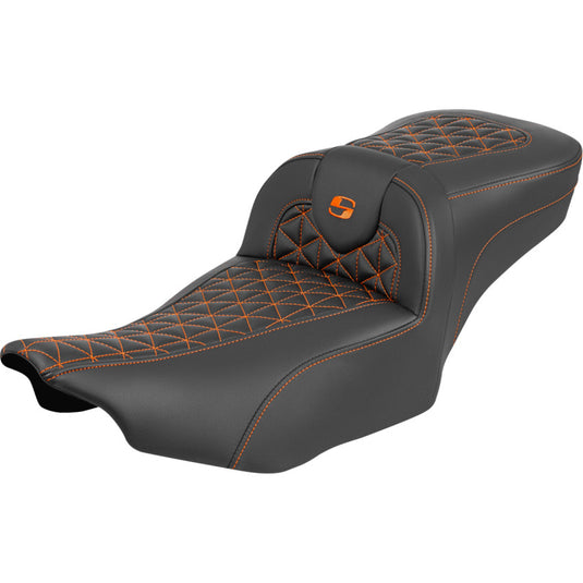 Saddlemen 823-07-21103 Extended Reach RoadSofa Tri-Gripper Seat without Drivers Backrest - Orange Stitching
