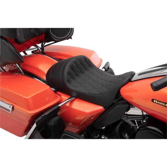 Drag Specialties 0801-1252 EZ-On Mount Low-Profile Double Diamond Solo Seats - Black Thread