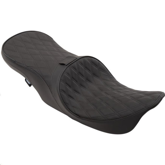 Drag Specialties 0801-1169 Low Profile Forward Positioning Touring Seat with Driver Backrest - Double Diamond Stitch