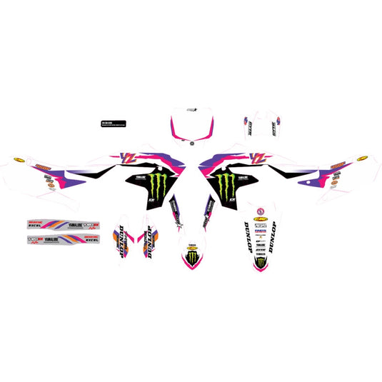 Dcor 20-50-605 YZ Retro Monster Energy Complete Graphics Kit - White Background