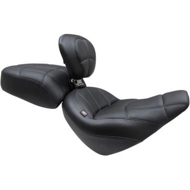 Mustang 79494 Standard Touring Seat with Backrest - Cube Stitch - Black