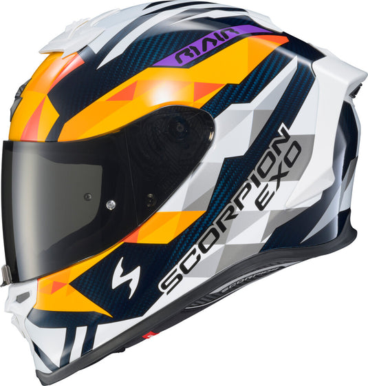 Scorpion Exo-R1 Air Carbon Rastor Helmet (XX-Large, White/Orange/Blue)
