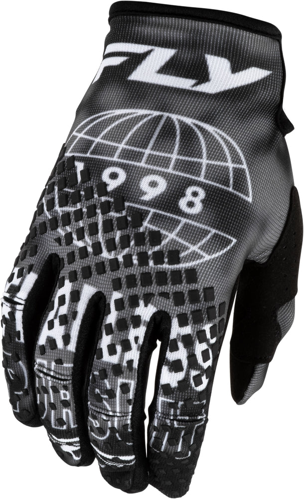 Load image into Gallery viewer, Fly Racing Kinetic Blur Youth Gloves (Medium, Black/Gray)
