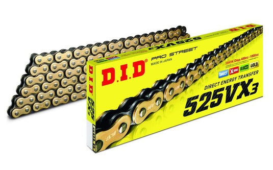 D.I.D 525VX3G130ZB 525VX3 Pro-Street Chain - Gold/Black - 130 Links