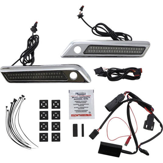 Custom Dynamics CD-SBL-DC-SC Saddlebag Hinge Covers with Dual-Colored LED Light - Smoke/Chrome