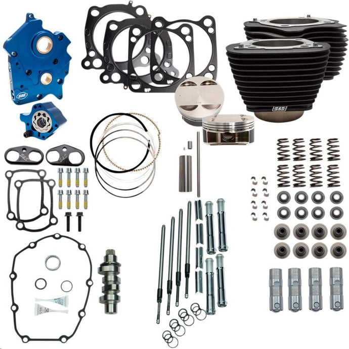 S&S Cycle 310-1105B 128in. Power Package for M8 - Chain Cam - Oil Cooled - Wrinkle Black w/ Non-Highlighted Fins