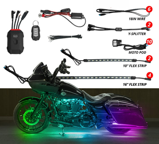 Xk Glow MX-MOTO-ADV XKMax RGBW Addressable Motorcycle Underglow Light Kit - 16pc