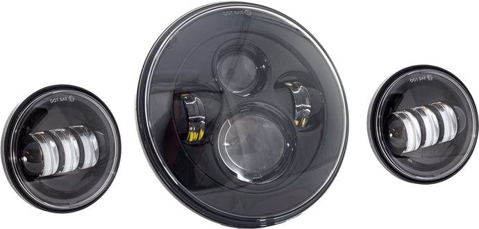 Letric Lighting Co. LLC-ILHK-7B 7in. LED Headlight with Passing Lamps for Indian - Black