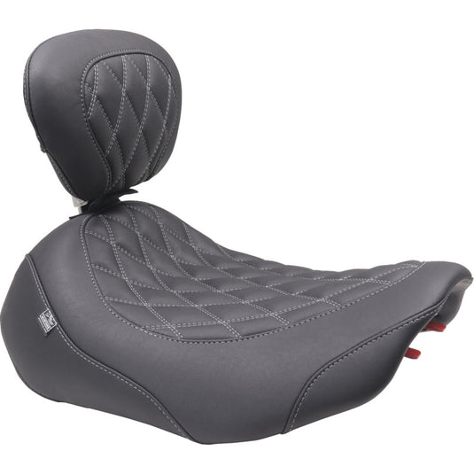 Mustang 89503GM Wide Tripper Solo Seat with Driver Backrest - Black/Gunmetal Stitching