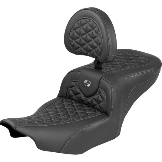 Saddlemen 823-07-210B2 Roadsofa Tri-Gripper Seat with Drivers Backrest - Gray Stitching