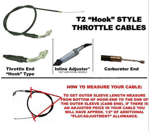 Outside Distributing T2-300 T2 Hook Style Throttle Cable - Sleeve Length 30.0in.