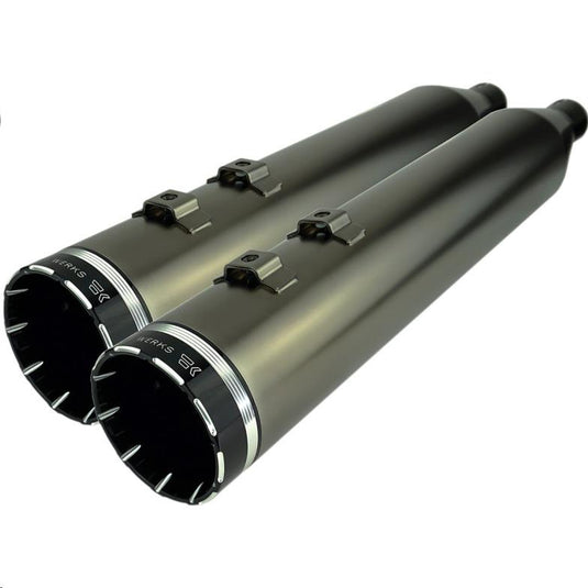 Khrome Werks 202650 4.50in. HP-Plus Slip-On Muffler - Smoked Chrome with Black Tracer Tip Billet End Caps