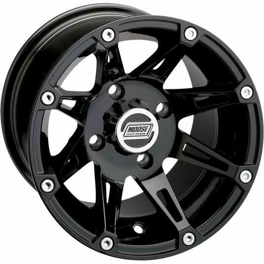 Moose Utility 387MO12844BW4 Type 387X Front/Rear Wheel - 12x8 - 4+4 Offset - 4/4 - Machined - Black