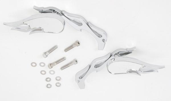 Drag Specialties 0640-0219 Die-Cast Mirror - 3-D Flame with Flame Stem