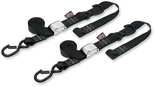 Powertye 29622-S 1 1/2in. Cam-Buckle with Safety Latch Hooks and Soft-Tye - Black/Black