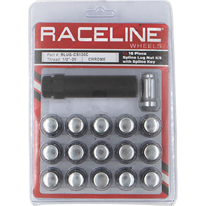 Raceline RLUG-CS120C Spline Lug Nut Kit with Spline Key - 1/2in.-20 - Chrome