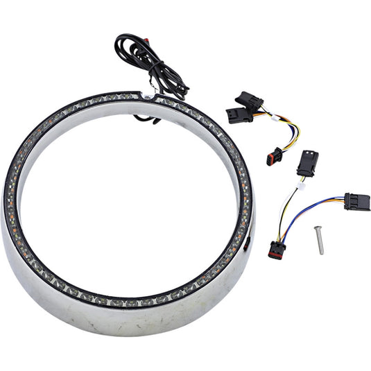 Custom Dynamics PB-7TR-SEQ-1C Probeam Amber/White Headlamp Trim Ring with sequential Turn Signal - Chrome