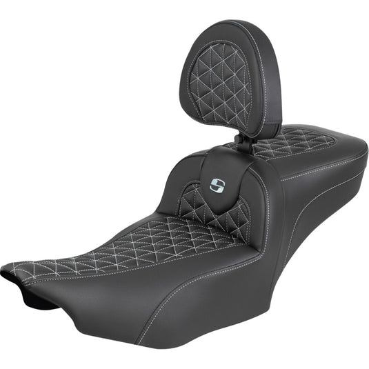 Saddlemen 823-07-211B5 Extended Reach RoadSofa Tri-Gripper Seat with Drivers Backrest - Silver Stitching