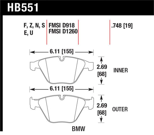 Hawk Performance HB551B.748 HAWK HPS 5.0 Brake Pad Sets
