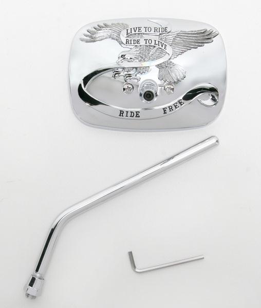 Emgo 20-31756A Universal Rectangular Mirror - Live to Ride - Chrome - 10mm Thread - Left