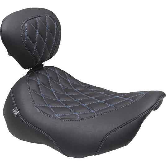 Mustang 89503SB Wide Tripper Solo Seat with Driver Backrest - Black/Sky Blue Stitching