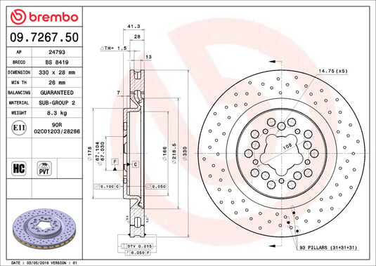 Brembo Oe 09.7267.50 BRE Drilled UV Coated Rotors