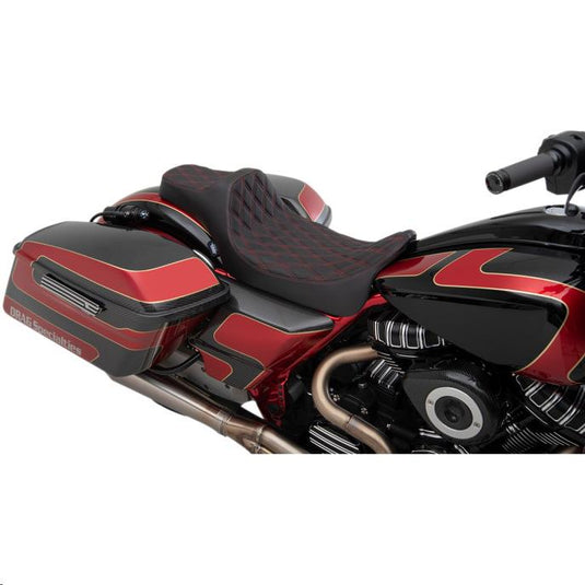 Drag Specialties 0801-1262 Predator III Extended Double Diamond Seats - Red Thread